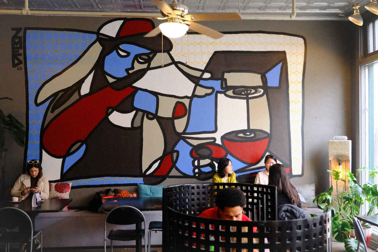 Wanderlust Coffee Lafayette Indiana mural